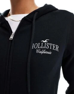 Hollister Logo Detail Zip Through Hoodie In Black For Women -Hollister Shop 207362126 3