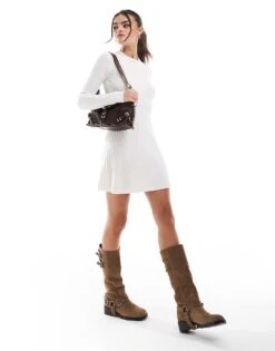 Hollister Knitted Long Sleeve Mini Dress In Cream For Women -Hollister Shop 207362154 1 cream 1