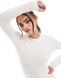 Hollister Knitted Long Sleeve Mini Dress In Cream For Women -Hollister Shop 207362154 3