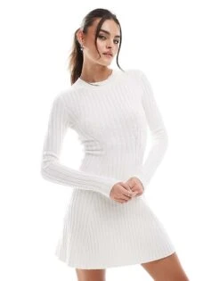 Hollister Knitted Long Sleeve Mini Dress In Cream For Women -Hollister Shop 207362154 4