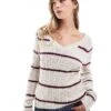 Hollister Icon V Neck Knitted Jumper In Pink Stripe For Women -Hollister Shop 207362180 1 pinkstripe