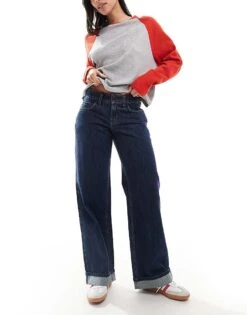 Hollister Low Rise Baggy Straight Leg Jean With Turn Up Hem Detail In Indigo For Women