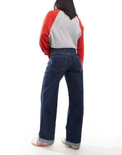 Hollister Low Rise Baggy Straight Leg Jean With Turn Up Hem Detail In Indigo For Women -Hollister Shop 207362231 3