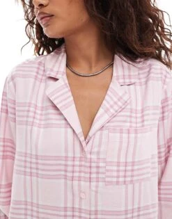 Hollister Nightwear Flannel Shirt Co-ord In Pink Multi For Women -Hollister Shop 207362303 3