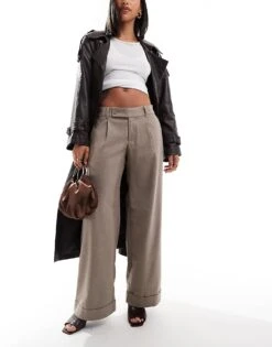 Hollister Tailored Wide Leg Trouser In Brown Check For Women