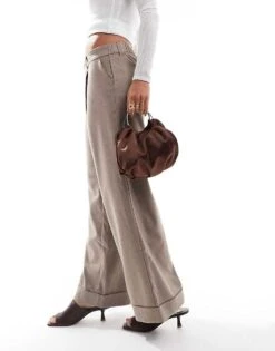 Hollister Tailored Wide Leg Trouser In Brown Check For Women -Hollister Shop 207362312 3
