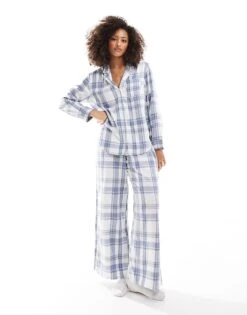 Hollister Nightwear Flannel Shirt Co-ord In Blue Multi For Women -Hollister Shop 207362320 4