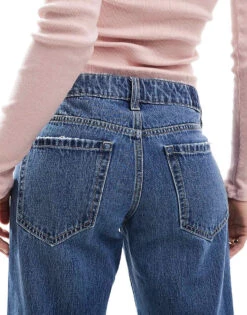 Hollister Low Rise Baggy Straight Leg Jean In Blue Wash For Women -Hollister Shop 207362337 4