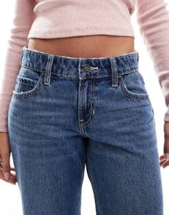 Hollister Low Rise Baggy Straight Leg Jean In Blue Wash For Women -Hollister Shop 207362337 5