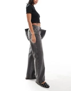 Hollister Low Rise Baggy Straight Leg Jean In Black Wash For Women -Hollister Shop 207362387 2