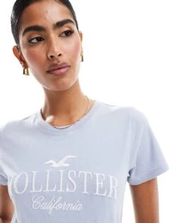 Hollister Short Sleeve Logo T-shirt In Blue For Women