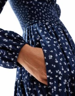 Hollister Long Sleeve Smocked Waist Skort Dress In Ditsy Print For Women -Hollister Shop 207362557 3