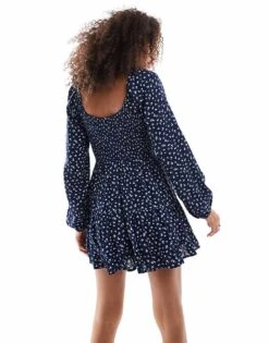 Hollister Long Sleeve Smocked Waist Skort Dress In Ditsy Print For Women -Hollister Shop 207362557 4