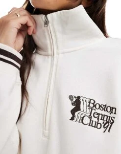 Hollister Motif Detail Quarter Zip Sweat Top In White For Women -Hollister Shop 207362592 3