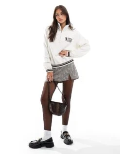 Hollister Motif Detail Quarter Zip Sweat Top In White For Women -Hollister Shop 207362592 4