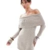 Hollister Off Shoulder Skater Cable Knit Sweater Dress In Oatmeal For Women Light Brown