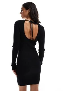 Hollister Tie Back Long Sleeve Sweater Mini Dress In Black For Women -Hollister Shop 207362748 4