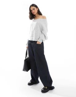 Hollister Off The Shoulder Cable Knit Jumper In Grey For Women -Hollister Shop 207528873 4