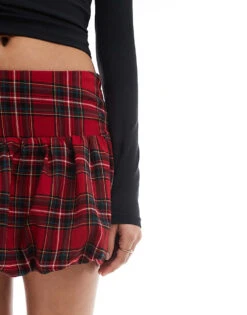 Hollister Low Rise Bubble Skirt In Red Tartan Print For Women Multi -Hollister Shop 207528900 5
