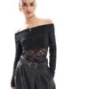 Hollister Off Shoulder Long Sleeve Allover Lace Top In Black For Women -Hollister Shop 207528918 1 black