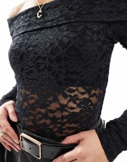 Hollister Off Shoulder Long Sleeve Allover Lace Top In Black For Women -Hollister Shop 207528918 3