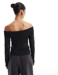 Hollister Off Shoulder Long Sleeve Allover Lace Top In Black For Women -Hollister Shop 207528918 4