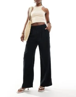 Hollister Ultra High Rise Linen Trouser In Black For Women