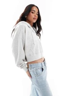 Hollister Boxy Cropped Zip Through Hoodie In Grey For Women -Hollister Shop 207832832 1 grey 1