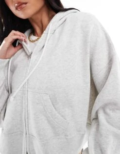 Hollister Boxy Cropped Zip Through Hoodie In Grey For Women -Hollister Shop 207832832 3