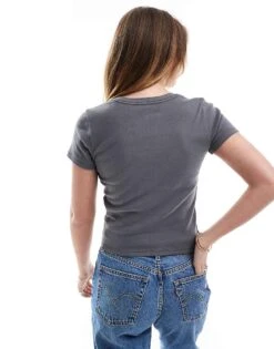 Hollister Crew Neck T-shirt In Charcoal For Women -Hollister Shop 207894134 3