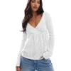 Hollister Long Sleeve Babydoll Pointelle Top In White For Women -Hollister Shop 207894171 1 white