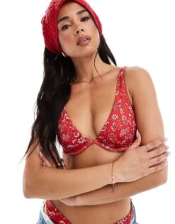 Hollister Underwire Bikini Top Co-ord In Red Floral Print For Women Multi -Hollister Shop 207894247 3
