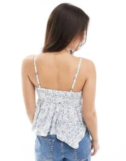 Hollister Cami Strap Handkerchief Hem Top In Blue Floral For Women Multi -Hollister Shop 207894278 4