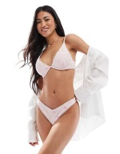 Hollister High Leg Cheeky Bottom Co-ord In Pale Lilac Floral Print For Women Multi