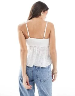 Hollister Textured Cami Strap Babydoll Swing Top In White For Women -Hollister Shop 207894282 3