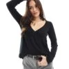 Hollister Long Sleeve Babydoll Pointelle Top In Black For Women