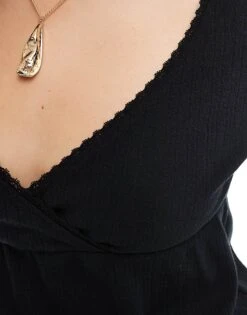 Hollister Long Sleeve Babydoll Pointelle Top In Black For Women -Hollister Shop 207894325 4