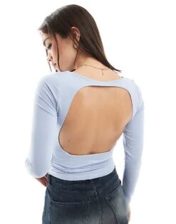 Hollister Long Sleeve Open Back Top In Blue For Women -Hollister Shop 207894326 4