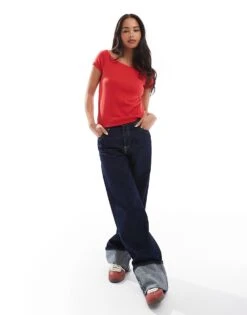 Hollister Off Shoulder Relaxed T-shirt In Red For Women -Hollister Shop 207894360 3