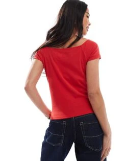 Hollister Off Shoulder Relaxed T-shirt In Red For Women -Hollister Shop 207894360 4