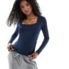 Hollister Square Neck Long Sleeve Top In Navy For Women -Hollister Shop 207894385 1 navy