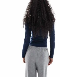 Hollister Square Neck Long Sleeve Top In Navy For Women -Hollister Shop 207894385 4