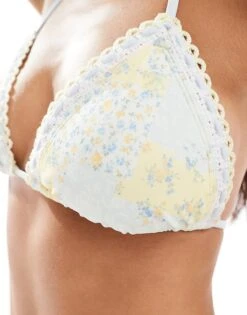 Hollister Crochet & Print Mix String Bikini Top Co-ord In Yellow Floral Print For Women Multi -Hollister Shop 207894423 3