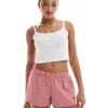Hollister Nightwear Low Rise Baggy Flannel Boxer Short With Logo Waistband In Red Heart Print For Women
