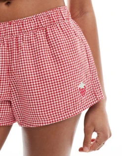 Hollister Nightwear Low Rise Baggy Flannel Boxer Short With Logo Waistband In Red Heart Print For Women -Hollister Shop 207894439 3