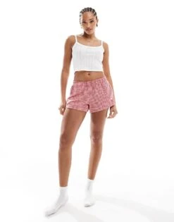 Hollister Nightwear Low Rise Baggy Flannel Boxer Short With Logo Waistband In Red Heart Print For Women -Hollister Shop 207894439 4