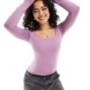 Hollister Square Neck Long Sleeve Top In Purple For Women -Hollister Shop 207894457 1 purple