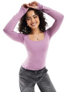 Hollister Square Neck Long Sleeve Top In Purple For Women