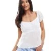 Hollister Short Puff Sleeve Button Detail Babydoll Top In White For Women -Hollister Shop 207894472 1 white