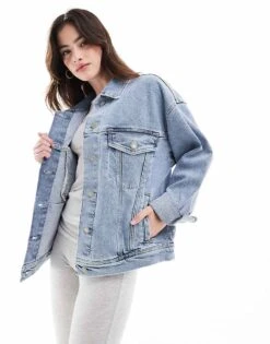 Hollister Oversized Denim Jacket In Light Blue For Women -Hollister Shop 207894492 4